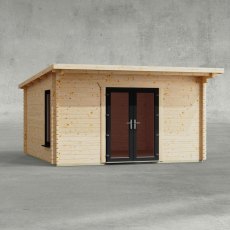 14 x 14 Powersheds Pent Log Cabin In 44mm Log Thickness with uPVC - isolated, doors central