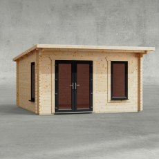 14 x 14 Powersheds Pent Log Cabin In 44mm Log Thickness with uPVC - isolated, doors to the left