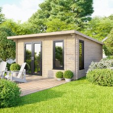 14 x 14 Powersheds Pent Log Cabin In 44mm Log Thickness with uPVC - doors to the left