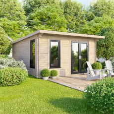 14 x 14 Powersheds Pent Log Cabin In 44mm Log Thickness with uPVC - doors to the right