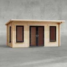 16 x 8 Powersheds Pent Log Cabin In 44mm Log Thickness with uPVC - Isolated, doors central