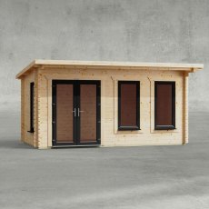 16 x 8 Powersheds Pent Log Cabin In 44mm Log Thickness with uPVC - Isolated, door to the left