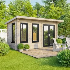 16 x 8 Powersheds Pent Log Cabin In 44mm Log Thickness with uPVC - Doors to the right