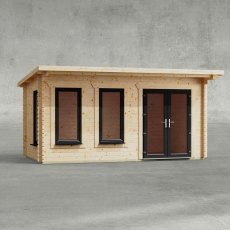 16 x 8 Powersheds Pent Log Cabin In 44mm Log Thickness with uPVC - Isolated, door to the right