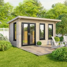 16 x 8 Powersheds Pent Log Cabin In 44mm Log Thickness with uPVC - doors to the left