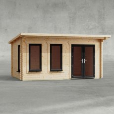 16 x 10 Powersheds Pent Log Cabin In 44mm Log Thickness with uPVC - isolated, doors to the right