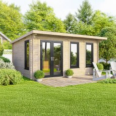 16 x 10 Powersheds Pent Log Cabin In 44mm Log Thickness with uPVC - doors to left