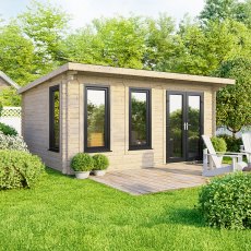 16 x 10 Powersheds Pent Log Cabin In 44mm Log Thickness with uPVC - doors to right