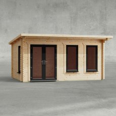 16 x 10 Powersheds Pent Log Cabin In 44mm Log Thickness with uPVC - doors to the left