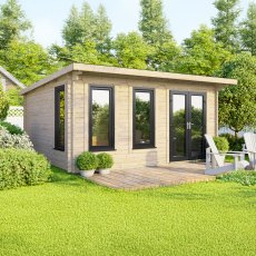 16 x 12 Powersheds Pent Log Cabin In 44mm Log Thickness with uPVC - doors to the right