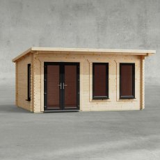 16 x 12 Powersheds Pent Log Cabin In 44mm Log Thickness with uPVC - doors to the left