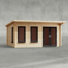 16 x 12 Powersheds Pent Log Cabin In 44mm Log Thickness with uPVC - doors to the right
