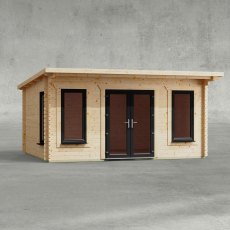 16 x 12 Powersheds Pent Log Cabin In 44mm Log Thickness with uPVC - isolated, doors central