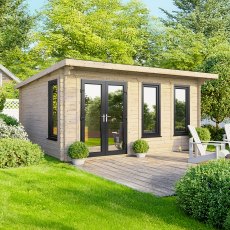 16 x 12 Powersheds Pent Log Cabin In 44mm Log Thickness with uPVC - doors to the left