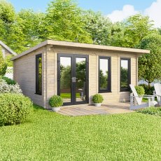 16 x 14 Powersheds Pent Log Cabin In 44mm Log Thickness with uPVC - doors to the left