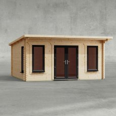 16 x 14 Powersheds Pent Log Cabin In 44mm Log Thickness with uPVC - isolated, doors central