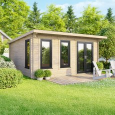 16 x 14 Powersheds Pent Log Cabin In 44mm Log Thickness with uPVC - Doors to the right