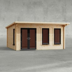 16 x 14 Powersheds Pent Log Cabin In 44mm Log Thickness with uPVC - isolated, doors to the left