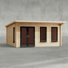 16 x 16 Powersheds Pent Log Cabin In 44mm Log Thickness with uPVC - isolate, doors to the left