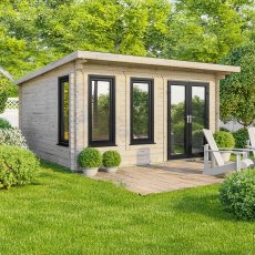 16 x 16 Powersheds Pent Log Cabin In 44mm Log Thickness with uPVC - Doors to the right
