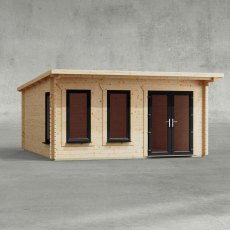 16 x 16 Powersheds Pent Log Cabin In 44mm Log Thickness with uPVC - isolated, doors to the right