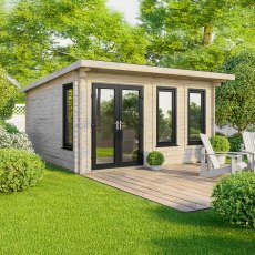 16 x 16 Powersheds Pent Log Cabin In 44mm Log Thickness with uPVC - Doors to the left