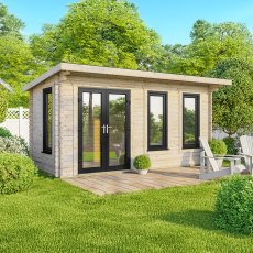 18 x 8 Powersheds Pent Log Cabin In 44mm Log Thickness with uPVC - doors to the left