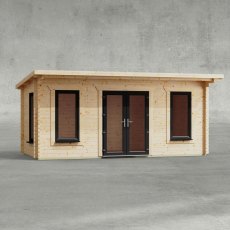 18 x 8 Powersheds Pent Log Cabin In 44mm Log Thickness with uPVC - isolated, doors central