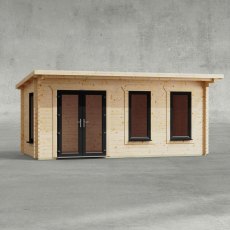 18 x 8 Powersheds Pent Log Cabin In 44mm Log Thickness with uPVC - isolated, doors to the left