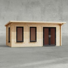 18 x 8 Powersheds Pent Log Cabin In 44mm Log Thickness with uPVC - isolated, doors to the right