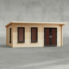 18 x 10 Powersheds Pent Log Cabin In 44mm Log Thickness with uPVC - isolated, doors to the right