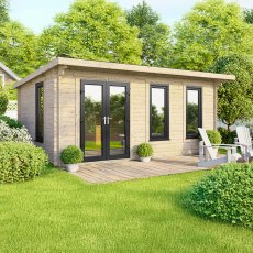 18 x 10 Powersheds Pent Log Cabin In 44mm Log Thickness with uPVC - doors to the left