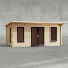 18 x 10 Powersheds Pent Log Cabin In 44mm Log Thickness with uPVC - isolated, doors central