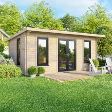18 x 10 Powersheds Pent Log Cabin In 44mm Log Thickness with uPVC - doors central