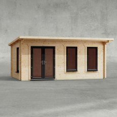 18 x 10 Powersheds Pent Log Cabin In 44mm Log Thickness with uPVC - isolated, doors to the left