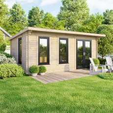 18 x 10 Powersheds Pent Log Cabin In 44mm Log Thickness with uPVC - doors to the right