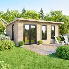 18 x 12 Powersheds Pent Log Cabin In 44mm Log Thickness with uPVC - Doors to the left