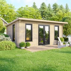 18 x 12 Powersheds Pent Log Cabin In 44mm Log Thickness with uPVC - Doors central