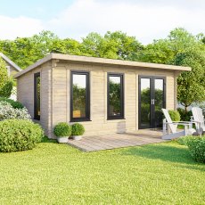 18 x 12 Powersheds Pent Log Cabin In 44mm Log Thickness with uPVC - Doors to the right