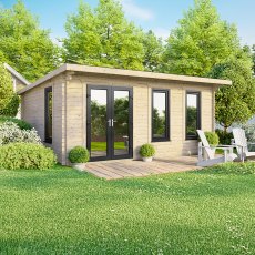 18 x 14 Powersheds Pent Log Cabin In 44mm Log Thickness with uPVC - doors to the left