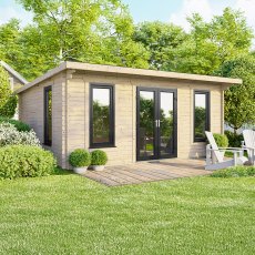 18 x 14 Powersheds Pent Log Cabin In 44mm Log Thickness with uPVC - doors central