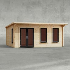 18 x 14 Powersheds Pent Log Cabin In 44mm Log Thickness with uPVC - isolated, doors to the left