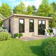 18 x 14 Powersheds Pent Log Cabin In 44mm Log Thickness with uPVC - doors to right