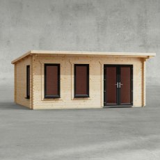 18 x 14 Powersheds Pent Log Cabin In 44mm Log Thickness with uPVC - isolated, doors to the right