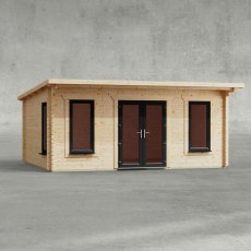 18 x 14 Powersheds Pent Log Cabin In 44mm Log Thickness with uPVC - isolated, doors central