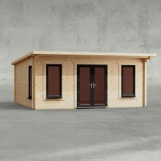18 x 16 Powersheds Pent Log Cabin In 44mm Log Thickness with uPVC - doors central