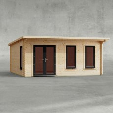 18 x 16 Powersheds Pent Log Cabin In 44mm Log Thickness with uPVC - isolated, doors to the left