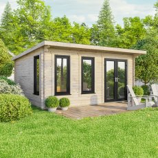 18 x 16 Powersheds Pent Log Cabin In 44mm Log Thickness with uPVC - doors to the right