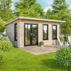 18 x 16 Powersheds Pent Log Cabin In 44mm Log Thickness with uPVC - doors to the left