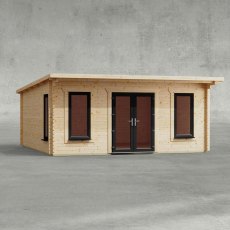 18 x 18 Powersheds Pent Log Cabin In 44mm Log Thickness with uPVC - isolated, doors central